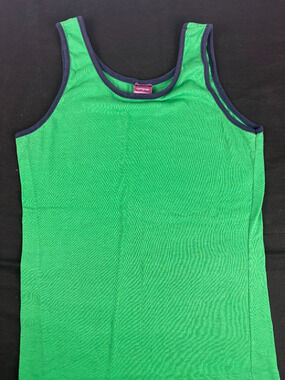 Vintage Campus Espirit Green Tank Top Navy Blue Trim Mens M Fits Small 80s